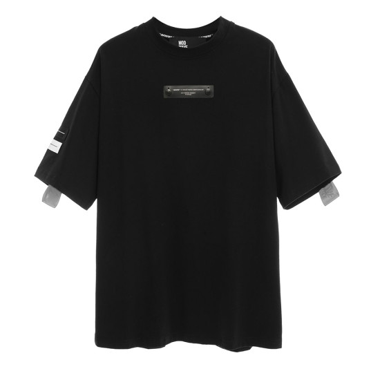 MWM Ανδρική κοντομάνικη μπλούζα Black Metal Tape Detail Regular Fit Tee